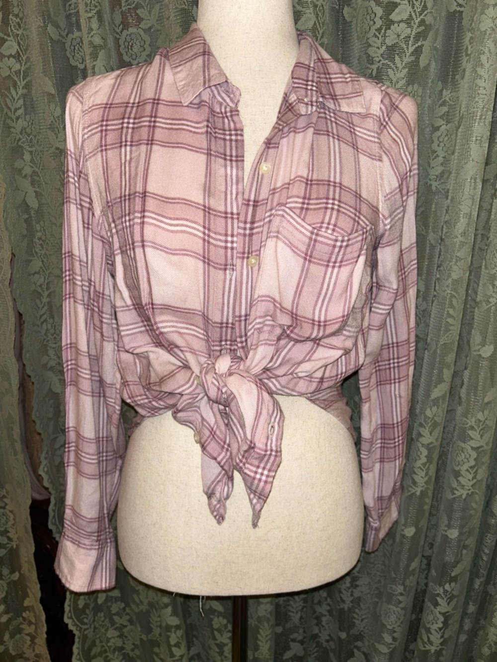 Women's Mauve and Pink Plaid Flannel Button-Up Shirt